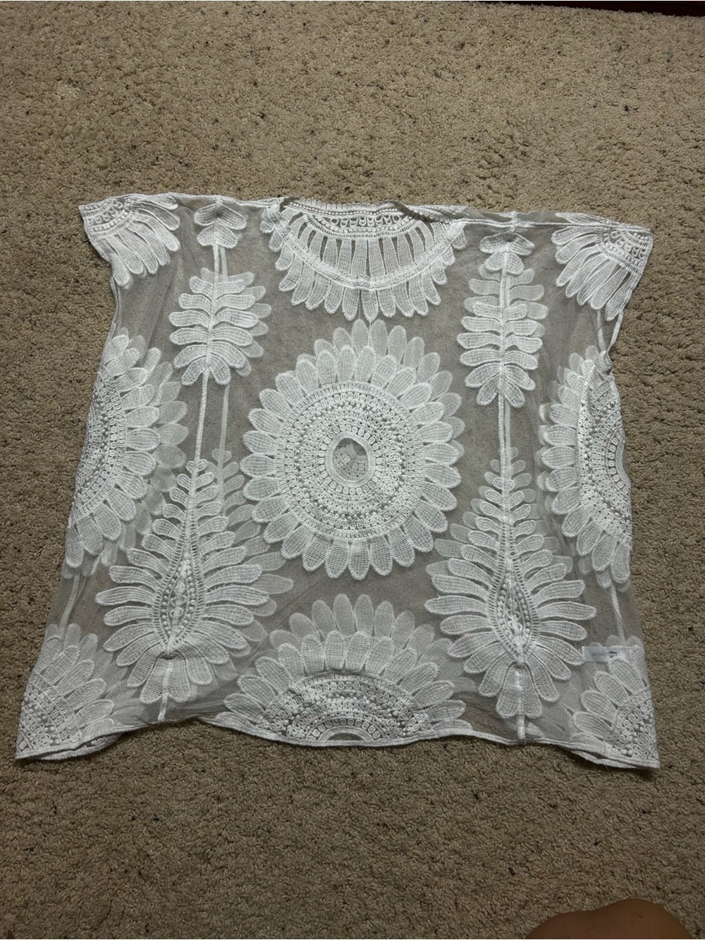 Cupshe White Sheer Embroidered Floral Tunic